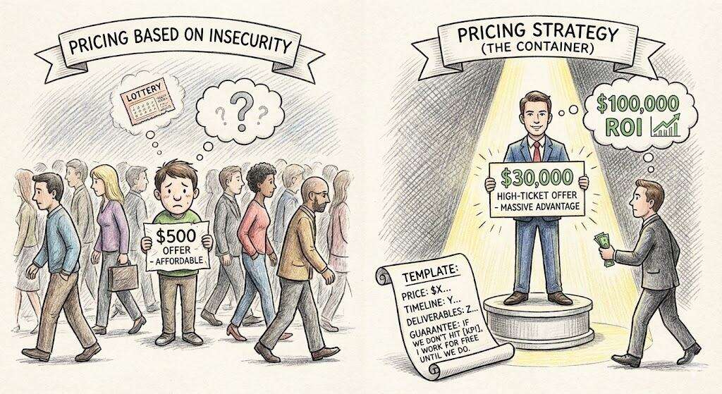Pencil crayon sketch representing high-ticket pricing strategy and the value of a high ROI investment.