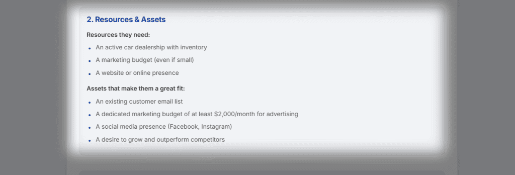 Screenshot of Section 2: Resources & Assets