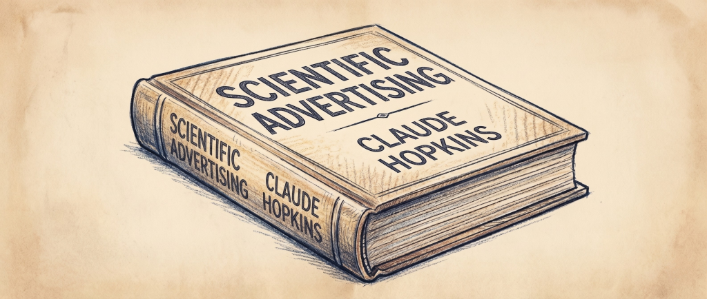A colored pencil drawing of "Scientific Advertising" by Claude Hopkins.